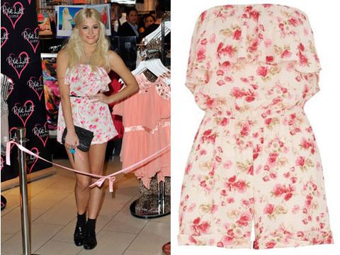 <p>The sultry songstress is known for quirky style and at the launch of her third collection with Lipsy, wowed in a cute floral playsuit. Get the exact same style for £45 from<a href="http://www.lipsy.co.uk/store/pixie-lott-collection/pixie-bandeau-ruffle-playsuit/product-is-DR05017_083 "target="_blank"> lipsy.co.uk</a></p>