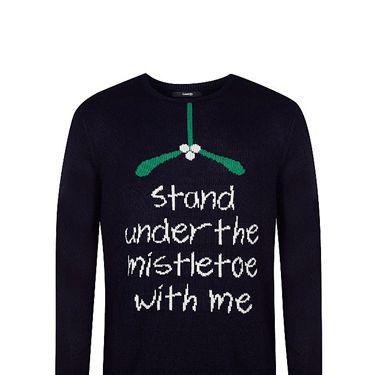 <p>Love this flirty little slogan for the boys... we're sure the office hunk was wearing this, we could certainly be persuaded.</p>
<p>Christmas jumper, £12, <a href="http://direct.asda.com/george/mens-knitwear/mistletoe-slogan-jumper/G004318302,default,pd.html" target="_blank">Asda </a></p>
<p><a href="http://www.cosmopolitan.co.uk/fashion/shopping/christmas-jumpers-2013-primark-womens" target="_blank">PRIMARK'S CHRISTMAS JUMPERS ARE OUT</a></p>
<p><a href="http://www.cosmopolitan.co.uk/fashion/shopping/christmas-jumpers" target="_blank">NEW LOOK'S SNAZZY SEASONAL CHRISTMAS JUMPERS</a></p>
<p><a href="http://www.cosmopolitan.co.uk/fashion/shopping/celebrity-winter-coat-inspiration" target="_blank">CELEBRITY WINTER COAT INSPIRATION</a></p>