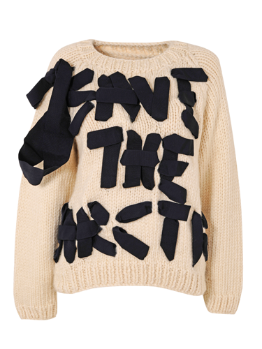 <p>A serious message, delivered in bows. We'd expect no less from our Viv.</p>
<p><em class="i">Find out how to bid on this designer Christmas jumper (lowest unique bid wins!) at</em> <em><a href="http://www.christmasjumperday.org/designerchristmasjumpers" target="_blank">christmasjumperday.org/designerchristmasjumpers</a>.</em></p>
<p><a href="http://www.cosmopolitan.co.uk/fashion/shopping/christmas-jumpers-2013-primark-womens" target="_blank">PRIMARK'S CHRISTMAS JUMPERS ARE AMAZING<em></em></a></p>
<p><a href="http://www.cosmopolitan.co.uk/fashion/shopping/womens-christmas-fair-isle-jumpers-2013" target="_blank">FAIR ISLE FASHION: NIFTY KNITS TO KEEP YOU COSY</a></p>
<p><a href="http://www.cosmopolitan.co.uk/fashion/news/" target="_blank">GET THE LATEST FASHION AND STYLE NEWS</a><em><br /></em></p>
