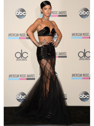 <p>OK, so technically this is a skirt not a dress. But it <em>is</em> sheer, and super sexy. Handily, RiRi's gothic number had a sequin panel to cover her modesty (not that she would have cared) plus loads of flowing lace.</p>
<p>You can recreate her look by wearing a sheer maxi skirt over some sequin hot-pants. But, unlike RiRi, you might want to put a top on...</p>
<p><em><strong>Try</strong>: Gossard high-waist sequin shorts, £13.20, <a href="http://www.debenhams.com/webapp/wcs/stores/servlet/prod_10701_10001_152010885160?CMP=SSH&tmcampid=28&tmad=c&sku=7430791&gclid=CJOdrs_5grsCFUjjwgodpRUAcA" target="_blank">debenhams.com</a></em></p>
<p><a href="http://www.cosmopolitan.co.uk/fashion/celebrity/american-music-awards-2013-best-dressed" target="_blank">BEST-DRESSED CELEBS FROM THE AMAS 2013</a></p>
<p><a href="http://www.cosmopolitan.co.uk/fashion/celebrity/x-factor-outfits-2013" target="_blank">SEE: X FACTOR OUTFITS FROM THE LIVE SHOWS</a></p>
<p><a href="http://www.cosmopolitan.co.uk/fashion/news/" target="_blank">GET THE LATEST FASHION AND STYLE NEWS</a></p>