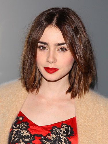 <p>Oh Lily Collins. She is our makeup maven these days. This bold dark red lip just screams Old Hollywood glamour. Nars' limited Cinematic collection boasts a remarkably similar hue, aptly named Future Red (£18.50, <a href="http://www.narscosmetics.co.uk/color/lips/lipstick/cinematic-lipstick/future-red" target="_blank">Nars Cosmetics</a>).</p>
<p> </p>