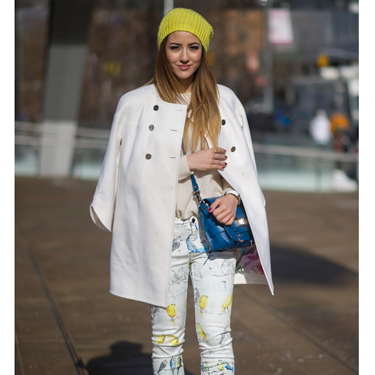 <p>Wrap up warm while still looking spring-like with fresh floral skinnies, a white coat (brave - somelone clearly doesn't have to do battle with TFL on the daily) and accents of zingy yellow. We love this. HARD.</p>
<p><a href="http://www.cosmopolitan.co.uk/fashion/news/victoria-beckham-nyfw-show-2014" target="_blank">VICTORIA BECKHAM'S AW14 SHOW - CATWALK PICS</a></p>
<p><a href="http://www.cosmopolitan.co.uk/fashion/Fashion-week/fashion-week-daily-live-streams" target="_blank">WATCH NEW YORK FASHION WEEK LIVE (FROM YOUR SOFA)</a></p>
<p><a href="http://www.cosmopolitan.co.uk/fashion/news/celebs-new-york-fashion-week-aw14" target="_blank">SEE WHAT THE CELEBS ARE WEARING ON THE NYFW FROW</a></p>
<div style="overflow: hidden; color: #000000; background-color: #ffffff; text-align: left; text-decoration: none;"> </div>