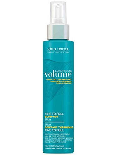 <p>Unlike some styling products that coat your hair to make it thicker - and in turn weigh it down - this delivers swishy plumpness all day. Apply it to towel-dried hair, and again to almost-dry hair, when blow-drying for natural looking volume.</p>
<p>£6.99, <a href="http://www.boots.com/en/John-Frieda-Luxurious-Volume-Blow-Out-Spray-125ml_1307215/" target="_blank">boots.com</a></p>