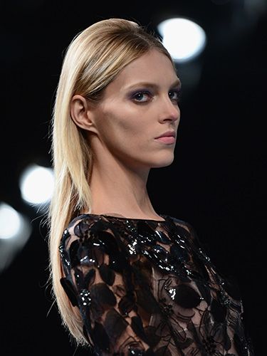 <p>The look: Elegantly Parisian, the Nina Ricci look featured straight, shiny hair with a touch of 60s height. Hair stylist Guido for Redken was responsible; teasing the crown and blow-drying it silky smooth. Pat McGrath MBE created exaggerated cat eye makeup in shades of purples and pinks.</p>
<p><a href="http://www.cosmopolitan.co.uk/beauty-hair/news/trends/spring-summer-2014-beauty-trends" target="_self">SPRING/SUMMER 2014 BEAUTY TREND REPORT</a></p>
<p><a href="http://www.cosmopolitan.co.uk/beauty-hair/news/styles/hair-trends-spring-summer-2014" target="_blank">HUGE HAIR TRENDS FOR SPRING 2014</a></p>
<p><a href="http://www.cosmopolitan.co.uk/beauty-hair/news/styles/celebrity/cosmo-hairstyle-of-the-day" target="_blank">CELEBRITY HAIRSTYLE OF THE DAY</a></p>