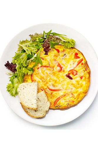 <p><strong>Red pepper frittata</strong></p>
<p>1. Thinly slice 1 red onion and 1 red pepper. Add to a small frying pan with 1tbsp oil and fry over a medium heat for 10 minutes, until they're soft. Add a little finely chopped red chilli to taste.<br />2. Beat 3 eggs with a glug of semi-skimmed milk and season.<br />3. Stir 50g grated cheese into the egg then pour into the pan. Cook until the underside is golden and the top is beginning to set.<br />4. Sprinkle some more cheese over the top then brown until a grill.<br />5. Serve the frittata with salad leaves dressed with oil and vinegar and a slice of bread.</p>
<p><em>Optional extra: Add a thinly sliced courgette, or stir in a little smoked paprika.</em></p>
<p> </p>
<p><a href="http://www.cosmopolitan.co.uk/diet-fitness/diets/healthy-eating-on-a-budget" target="_blank">EAT WELL FOR UNDER £15 SHOPPING LIST</a></p>
<p><a href="http://www.cosmopolitan.co.uk/diet-fitness/diets/comfort-food-recipes-under-300-calories" target="_blank">COMFORT FOOD UNDER 300 CALORIES</a></p>
<p><a href="http://www.cosmopolitan.co.uk/diet-fitness/diets/how-to-eat-healthy" target="_blank">7 STEPS TO A HEALTHIER LIFESTYLE</a></p>