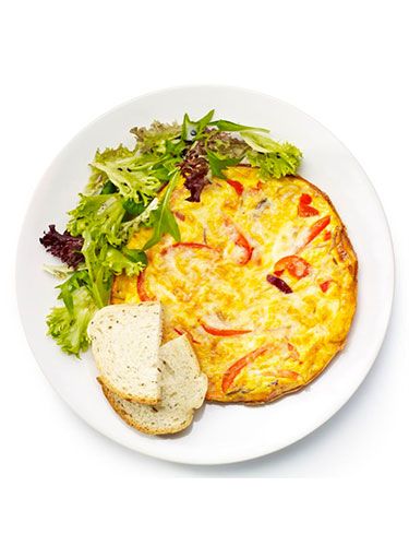 <p><strong>Red pepper frittata</strong></p>
<p>1. Thinly slice 1 red onion and 1 red pepper. Add to a small frying pan with 1tbsp oil and fry over a medium heat for 10 minutes, until they're soft. Add a little finely chopped red chilli to taste.<br />2. Beat 3 eggs with a glug of semi-skimmed milk and season.<br />3. Stir 50g grated cheese into the egg then pour into the pan. Cook until the underside is golden and the top is beginning to set.<br />4. Sprinkle some more cheese over the top then brown until a grill.<br />5. Serve the frittata with salad leaves dressed with oil and vinegar and a slice of bread.</p>
<p><em>Optional extra: Add a thinly sliced courgette, or stir in a little smoked paprika.</em></p>
<p> </p>
<p><a href="http://www.cosmopolitan.co.uk/diet-fitness/diets/healthy-eating-on-a-budget" target="_blank">EAT WELL FOR UNDER £15 SHOPPING LIST</a></p>
<p><a href="http://www.cosmopolitan.co.uk/diet-fitness/diets/comfort-food-recipes-under-300-calories" target="_blank">COMFORT FOOD UNDER 300 CALORIES</a></p>
<p><a href="http://www.cosmopolitan.co.uk/diet-fitness/diets/how-to-eat-healthy" target="_blank">7 STEPS TO A HEALTHIER LIFESTYLE</a></p>