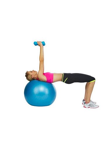 <p>This blasts your chest, shoulders, arms, core and glutes,' says Gideon.•Sitting on a Swiss ball with a dumbbell in each hand, walk your legs forward until your knees are at 90° and your head, neck and upper back are supported.<br /><br />Lift your hips and bottom, keep your glutes, core and thighs strong so your kneees, hips and chest are aligned.<br /><br />Raise the dumbbells straight up above your chest, palms facing each other and a slight bend in the elbows.<br /><br />Lower the dumbbells down to either side of your chest then back up to the start position.<br /><br />Target eight reps.</p>
<p> </p>
<p><a href="http://www.cosmopolitan.co.uk/diet-fitness/fitness/the-fat-burning-workout" target="_blank">THE FAT-BURNING WORKOUT</a></p>
<p><a href="http://www.cosmopolitan.co.uk/diet-fitness/fitness/miranda-kerr-on-getting-bikini-ready" target="_blank">MIRANDA KERR'S BIKINI BODY TIPS</a></p>
<p><a href="http://www.cosmopolitan.co.uk/diet-fitness/fitness/the-benefits-of-pilates" target="_blank">WHY WE LOVE PILATES</a></p>
<p> </p>