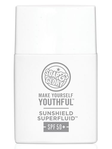 <p><strong>THEY SAY: </strong>Introducing the new Make Yourself Youthful Sunshield Superfluid SPF50+ from Soap & Glory, which offers outstanding protection in a super-lightweight, translucent SPF 50+ UVA/UVB formula. With a practically imperceptible texture, it's our best-ever sun protection base for your face.<strong></strong></p>
<p><strong>WE SAY: </strong>I'm a huge Soap & Glory fan so I'm super happy they've just launched this new SPF50 face fluid that has UVA and UVB protection. It beautifully mattifies my skin and is so easy to apply, the lotion is really lightweight and quite watery, but that's not a problem at all – it just means it doesn't take long to dry on the skin, so there's no sitting about for ages before you can apply your makeup. I also love that it doesn't apply white and leave you looking like a ghost…!</p>
<p><strong>SCORE: 9/10</strong></p>
<p><strong>Soap & Glory Make Yourself Youthful Sunshield Superfluid SPF50+, £15 <a href="http://www.boots.com" target="_blank">boots.com</a></strong></p>
<p><strong><br /></strong></p>