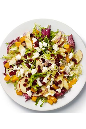 <p><strong>BASE</strong>: Frisée and radicchio<br /><br /><strong>CARB</strong>: Granary bread<br /><br /><strong>VEG/FRUIT:</strong> Apple, red onion, butternut squash<br /><br /><strong>PROTEIN</strong>: Goat's cheese<br /><br /><strong>DRESSING:</strong> Vinaigrette<br /><br /><strong>EXTRAS:</strong> Cranberries</p>
<p><a href="http://www.cosmopolitan.co.uk/diet-fitness/diets/stop-unhealthy-office-snacking" target="_blank">STOP UNHEALTHY OFFICE SNACKING</a></p>
<p><a href="http://www.cosmopolitan.co.uk/diet-fitness/diets/how-to-eat-healthy" target="_blank">7 STEPS TO A HEALTHIER DIET</a></p>
<p><a href="http://www.cosmopolitan.co.uk/diet-fitness/diets/eat-healthy-on-a-budget-recipes" target="_blank">EAT HEALTHY ALL WEEK FOR £15</a></p>