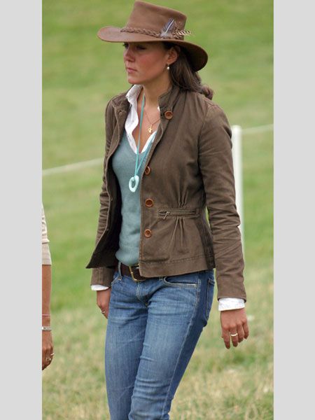 Skipping forward a few months to August 2005 and Kate takes on rural high society chic at the Gatcombe Festival. We are loving the leather brimmed hat and feather combo!<br />