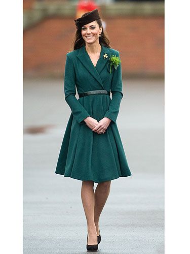 <p>We loved Kate Middleton's gorgeous green ensemble when she stepped out on her first solo military engagament. In a fitting tribute to St Patrick's Day, the Duchess selected a £1,150 bottle-green coat dress by Emilia Wickstead, teaming it with a brown felt cap from Lock and Co. Of course, it was the sprig of shamrock and gold shamrock brooch that really caught everyone's eye in the accessories department!</p>