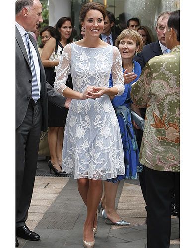 <p>We heart Kate Middleton's gorgeous Temperley London dress! Continuing her fashion parade around Asia, Kate put her media boob troubles behind her as she attended a tea party in Kuala Lumpur this morning. The pale blue under dress compliments the lace top perfectly and paired with her trust L.K.Bennet shoes, Kate had one fail proof outfit. Very elegant KMiddy!</p>