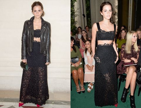<p>One word: Wow!</p>
<p>Ok, we'll say a few more but it all amounts to the same thing - Emma Watson is REALLY good at getting dressed.</p>
<p>For the Valentino Haute Couture show in Paris, the young actress selected a black two piece which she teamed with a leather jacket, raspberry-coloured heels and a totally cool earring. Want.</p>
<p><a href="http://www.cosmopolitan.co.uk/fashion/celebrity/celebrity-style-gallery">THIS WEEK'S BEST CELEBRITY STYLE</a></p>
<p><a href="http://www.cosmopolitan.co.uk/fashion/news/paris-fashion-week-versace" target="_blank">J.LO STUNS IN SILVER AT VERSACE</a></p>
<p><a href="http://www.cosmopolitan.co.uk/fashion/shopping/celebrity-weddings-1" target="_blank">AMAZING ALTERNATIVE CELEBRITY BRIDAL LOOKS</a></p>