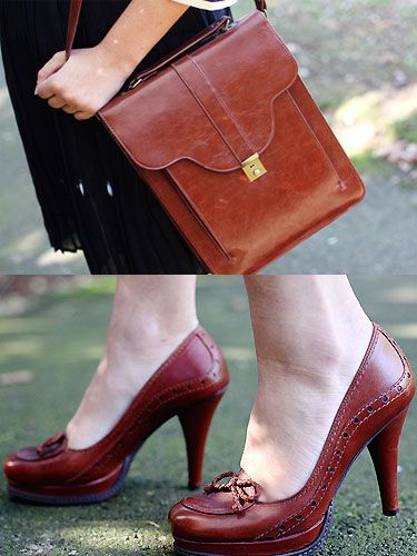 Footwear, Brown, High heels, Red, Bag, Style, Tan, Shoulder bag, Fashion, Luggage and bags, 