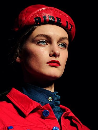 Nose, Lip, Mouth, Chin, Collar, Red, Headgear, Cap, Eye liner, Portrait photography, 
