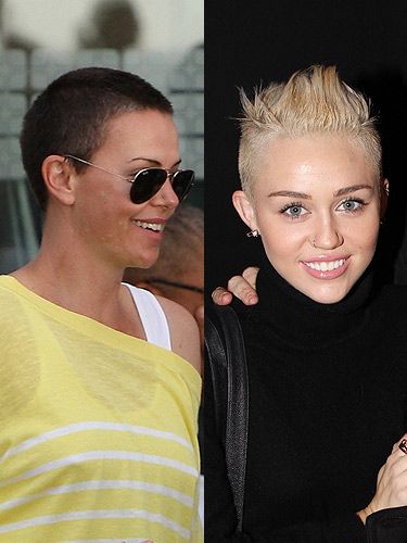 Miley Cyrus and Charlize Theron sport shaved head hairstyles
