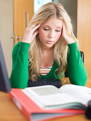 Hairstyle, Sitting, Long hair, Education, Carmine, Eyelash, Blond, Student, Learning, Office supplies, 