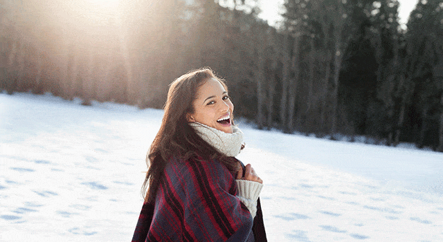 Winter, Happy, Freezing, People in nature, Plaid, Snow, Tartan, Tooth, Scarf, Fur, 