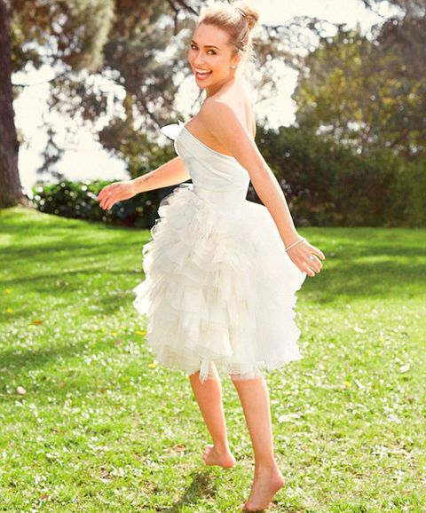 Hayden Panettiere poses in wedding dresses for Brides magazine