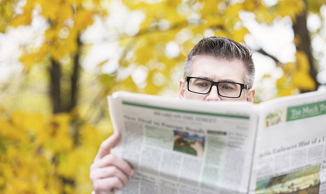 Eyewear, Vision care, Yellow, Publication, Reading, Paper, Autumn, Paper product, Deciduous, News, 