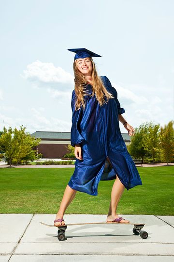 Blue, Academic dress, Shoe, Human leg, Mortarboard, Scholar, Graduation, Electric blue, Headgear, Street fashion, 