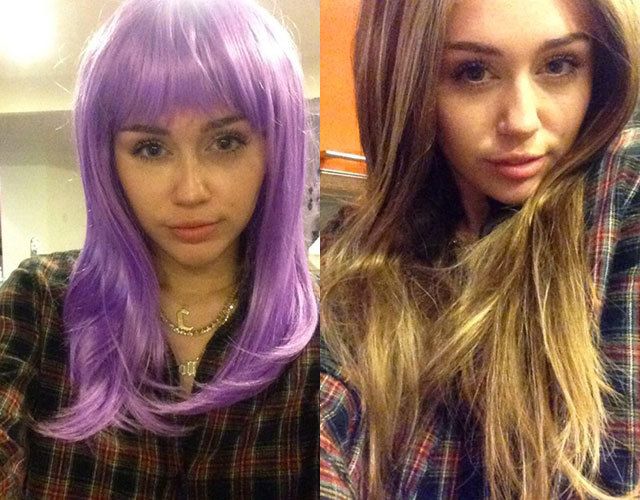 Miley Cyrus in long purple wig Miley Cyrus with long hair