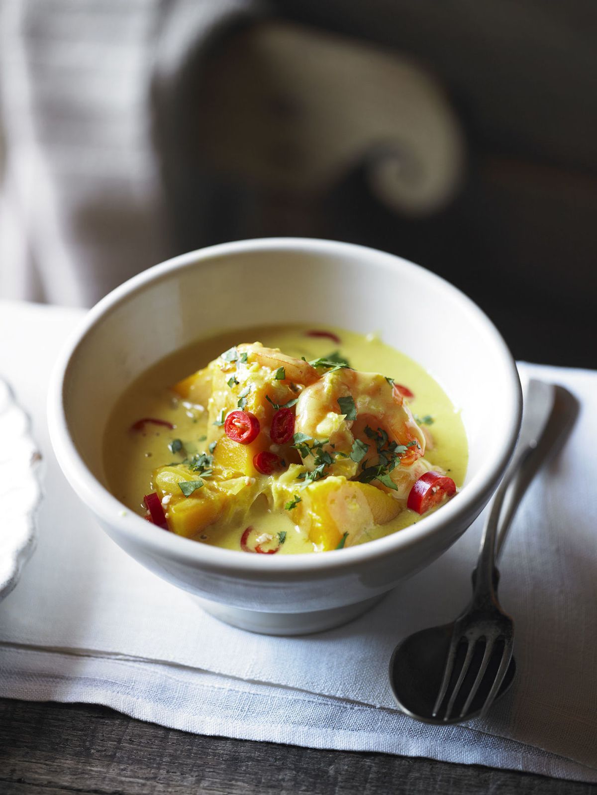 Butternut squash and prawn curry