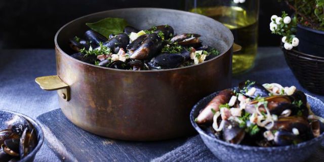 One Pot Recipe Creamy Mussels With Cider And Pancetta
