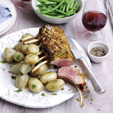 perian crusted rack of lamb with minted potatoes