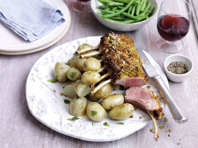 perian crusted rack of lamb with minted potatoes