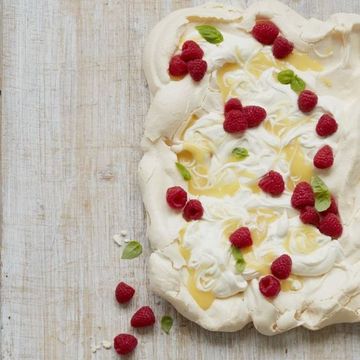 Raspberry Pavlova with Basil and Lemon Curd