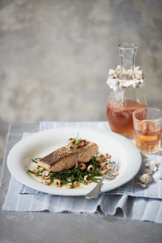 Pan-Friend Salmon with Brown Shrimp Butter and Samphire