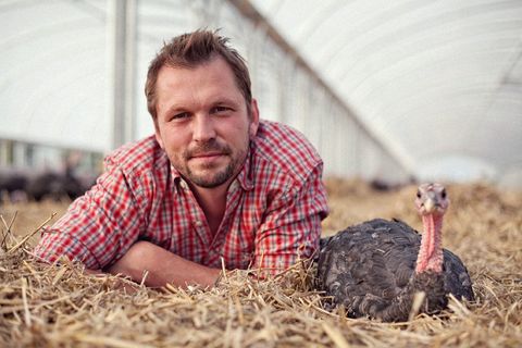 Jimmy Doherty with turkey - Jimmy's Farm