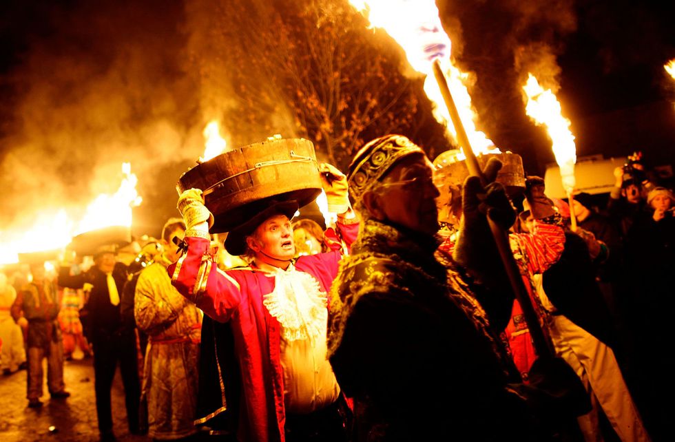 <p>          </p><p>Believed to cleanse and purify, fire features heavily in ancient new year rituals across the country, and the village of Allendale is no exception. Here, 45 local men (known as guisers) throw caution to the wind by carrying burning hot, tar-filled whisky barrels on their heads through the town. Now 160 years since the tradition started, locals and visitors alike flock here for an evening of merrymaking and music. The procession culminates at midnight – arriving at the town centre where the barrels are cast into the 'Bar'l fire' as the crowds chant, "Be damned to he who throws last".&nbsp;</p>  <p><span>More info here: <a href="https://www.visitnorthumberland.com/" target="_blank" data-tracking-id="recirc-text-link">visitnorthumberland.com/allendale</a></span><a href="https://www.visitnorthumberland.com/"></a></p>