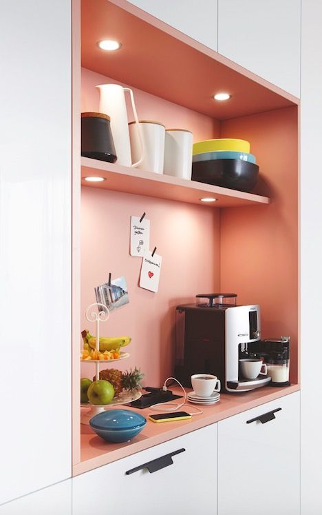 Pink kitchen cabinet shelf