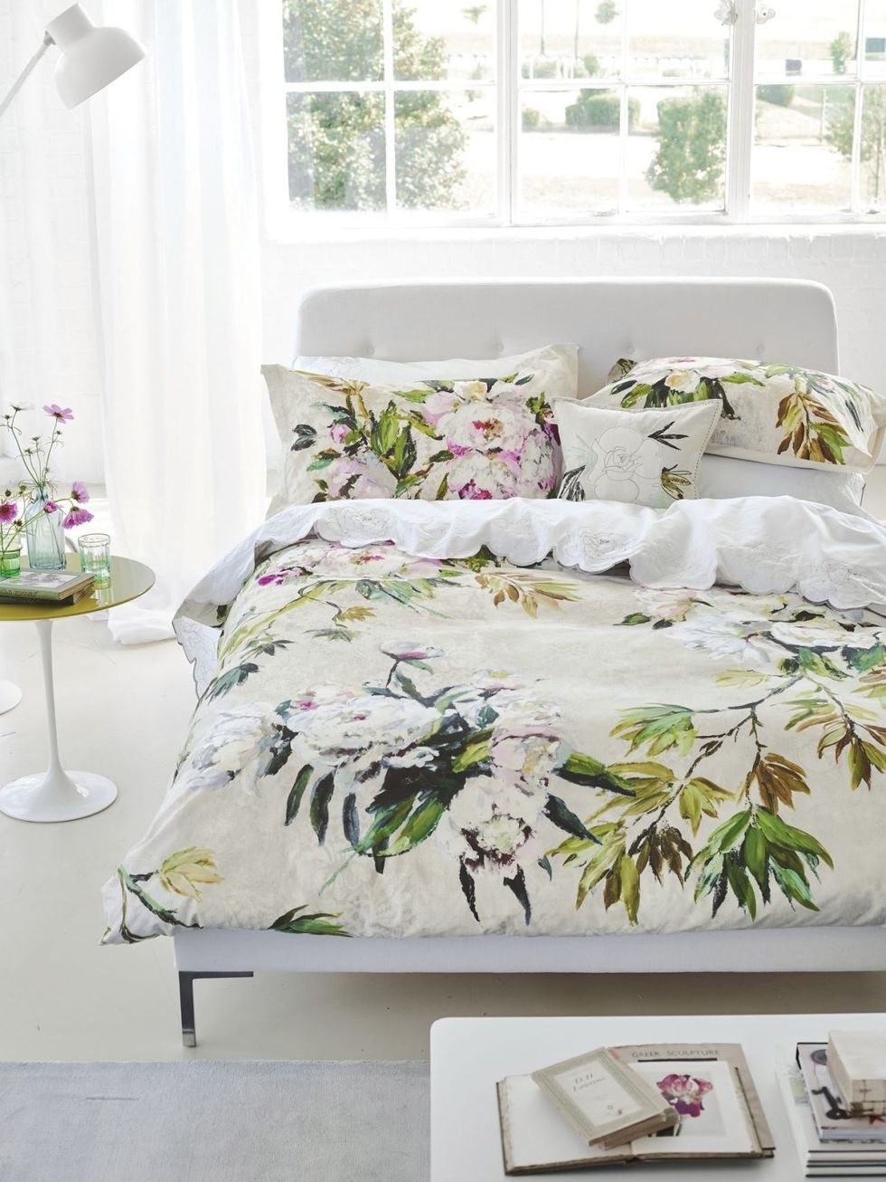 <p>You've got to have a flowery flourish <em data-redactor-tag="em" data-verified="redactor">somewhere –</em> and this 200 thread count bedding is something of a floral fantasy. It&nbsp;would be complemented with a big vase of&nbsp;British blooms. If we're being seasonal&nbsp;here (and we are) pink peonies, hyacinths and daffodils would do the trick.&nbsp;</p><p><strong data-redactor-tag="strong"><a href="https://www.houseoffraser.co.uk/home-and-furniture/designers-guild-floreale-grande-duvet-cover/d764833.pd?ef_id=WfMfAAAAAHDPyUX5:20180129145725:s#261034399&amp;_$ja=tsid:96381|cid:955786257|agid:46170971023|tid:pla-436755275517|crid:226797550726|nw:g|rnd:8275283168578936348|dvc:c|adp:1o2|mt:" target="_blank" data-tracking-id="recirc-text-link">BUY NOW:&nbsp;£63, Designers Guild</a></strong><span class="redactor-invisible-space" data-verified="redactor" data-redactor-tag="span" data-redactor-class="redactor-invisible-space"></span></p>