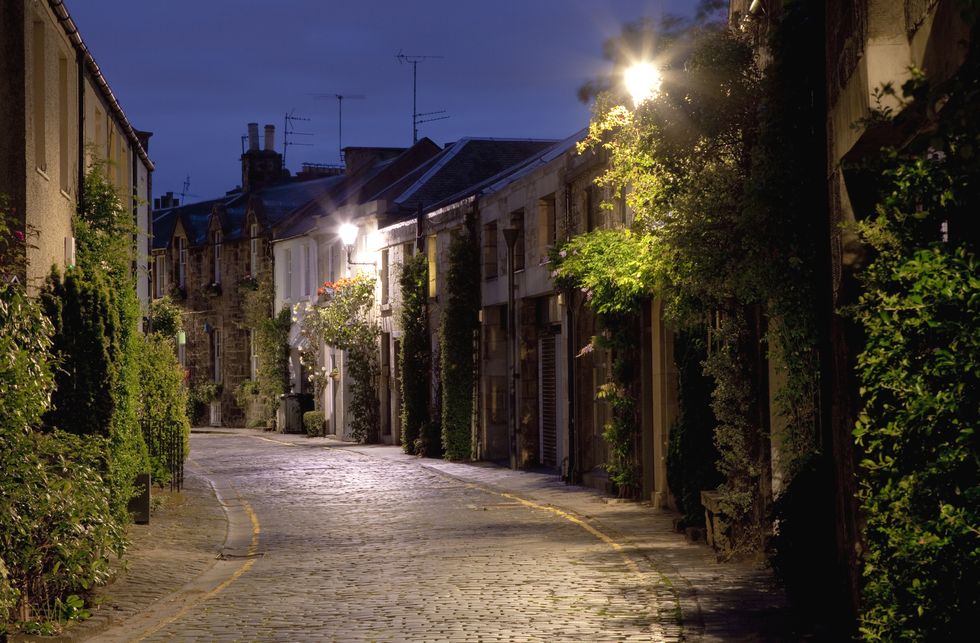 A romantic view of an old street in Edinburgh, the capital of Scotland