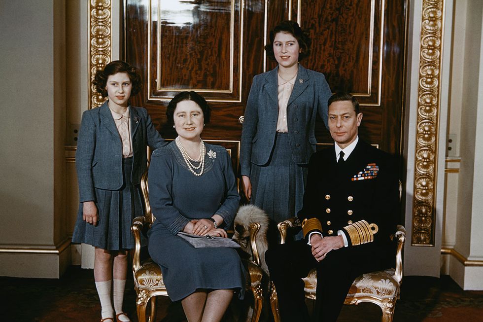 Princess Elizabeth, Queen Elizabeth (later the Queen Mother), Princess Margaret and King George VI, May 1942
