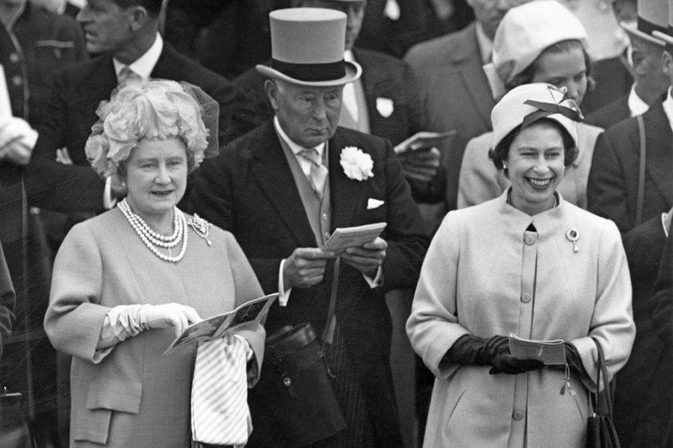 The Queen Mother and Queen Elizabeth II at Epsom racecourse, May 1963
