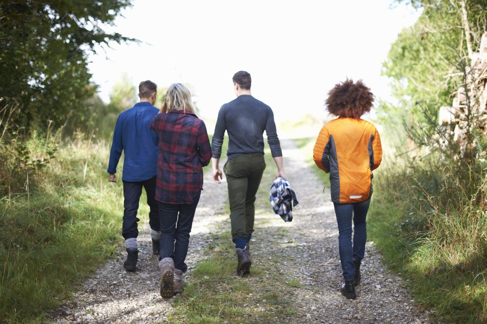Four walkers in countryside