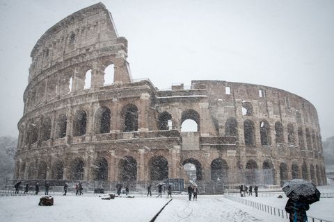 Colosseum in the snow Rome Italy