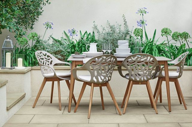 Table, Furniture, Hardwood, Outdoor table, Chair, Lavender, Outdoor furniture, Design, Wood stain, Paint, 