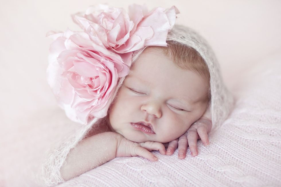 Pink rose headband on baby