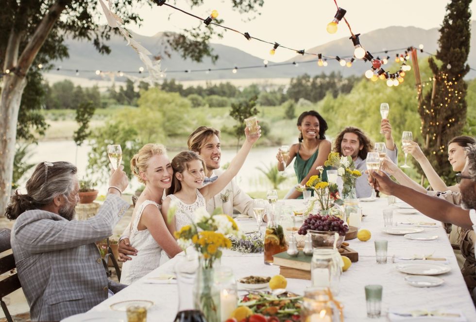 Event, Drink, Furniture, Table, Happy, Dress, Summer, People in nature, Chair, Tableware, 