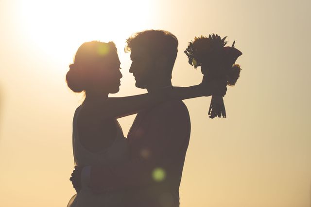 Happy, Standing, Backlighting, People in nature, Interaction, Silhouette, Romance, Sunlight, Love, Gesture, 