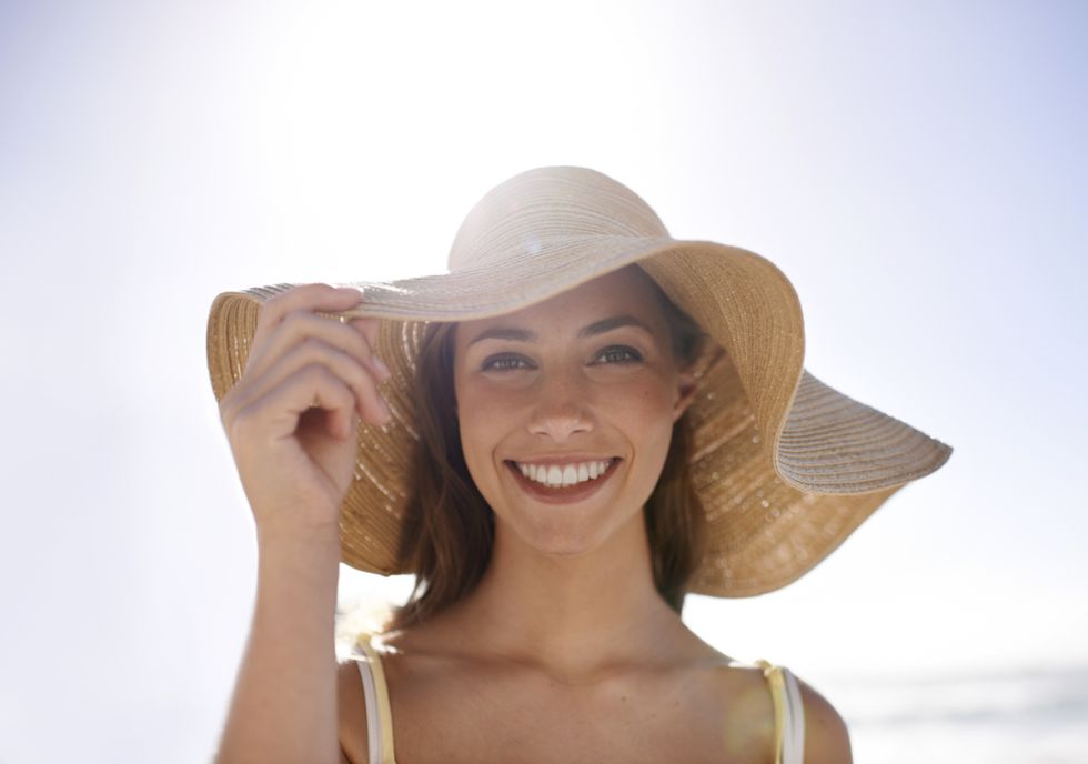 Hat, Human, Lip, Smile, Mouth, Brown, Skin, Happy, Facial expression, Summer, 