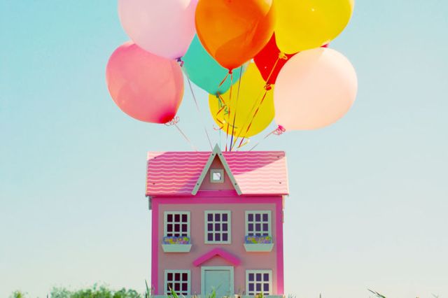 Balloon, Pink, Party supply, Colorfulness, Prairie, Meadow, Cluster ballooning, Inflatable, Farmhouse, 