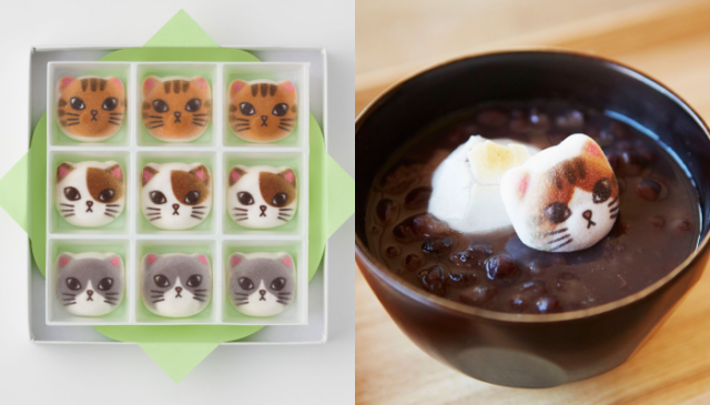 <p>天啊！太萌了！有貓咪形狀的和菓子飄在紅豆湯上超級療癒！</p>
