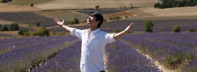 Agriculture, Happy, Field, Farm, People in nature, Rejoicing, Dress shirt, Lavender, Crop, Gesture, 