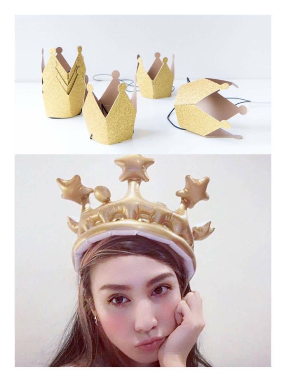 Headpiece, Hair accessory, Headgear, Crown, Bag, Costume accessory, Eyelash, Beige, Blond, Brass, 